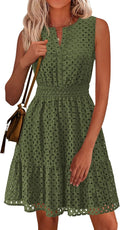 PRETTYGARDEN Women's Eyelet V Neck Swing Dress - Lightweight Summer