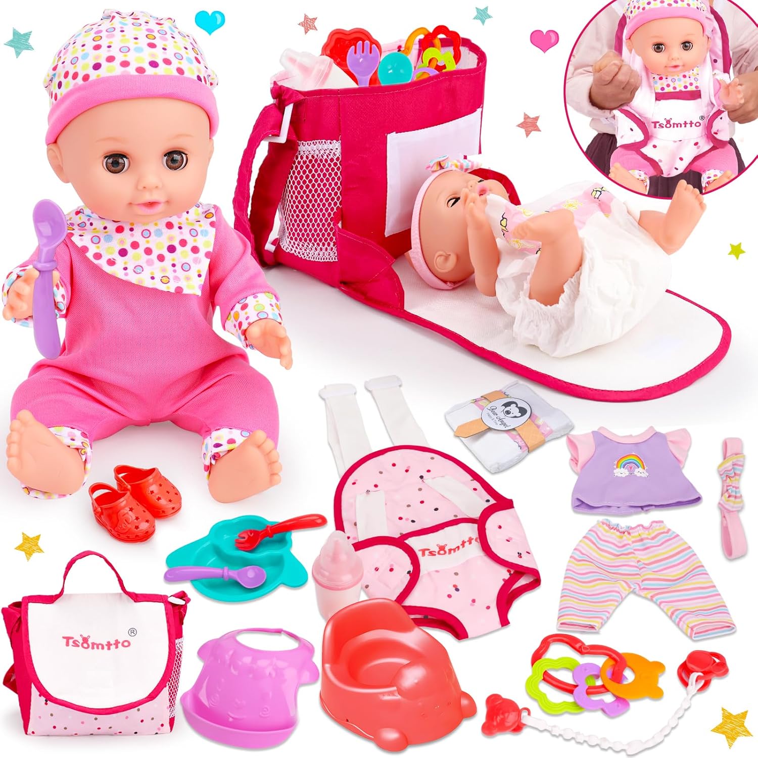 TSOMTTO Baby Doll Carrier Bag: Interactive Pretend Play