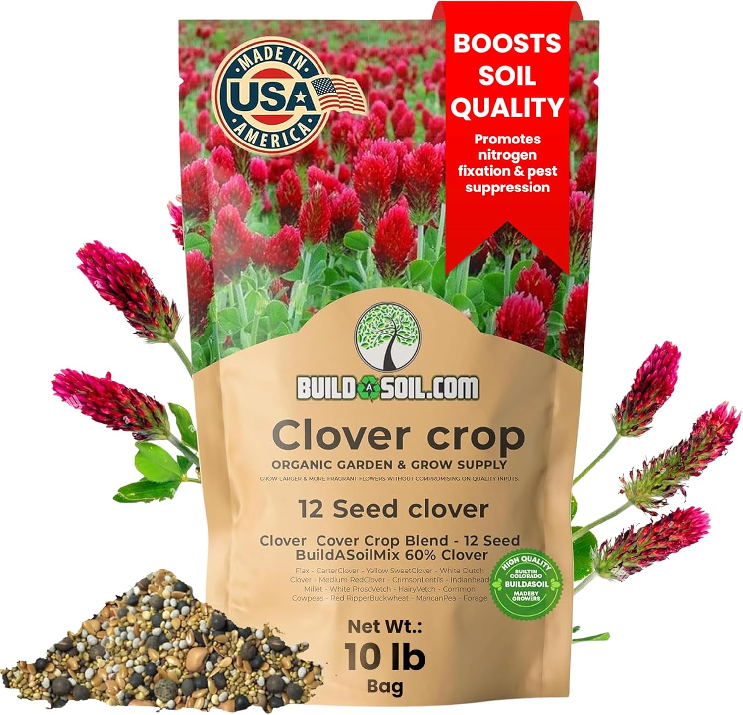 BuildASoil No-Till Clover Seed Cover Crop Blend for Gardens