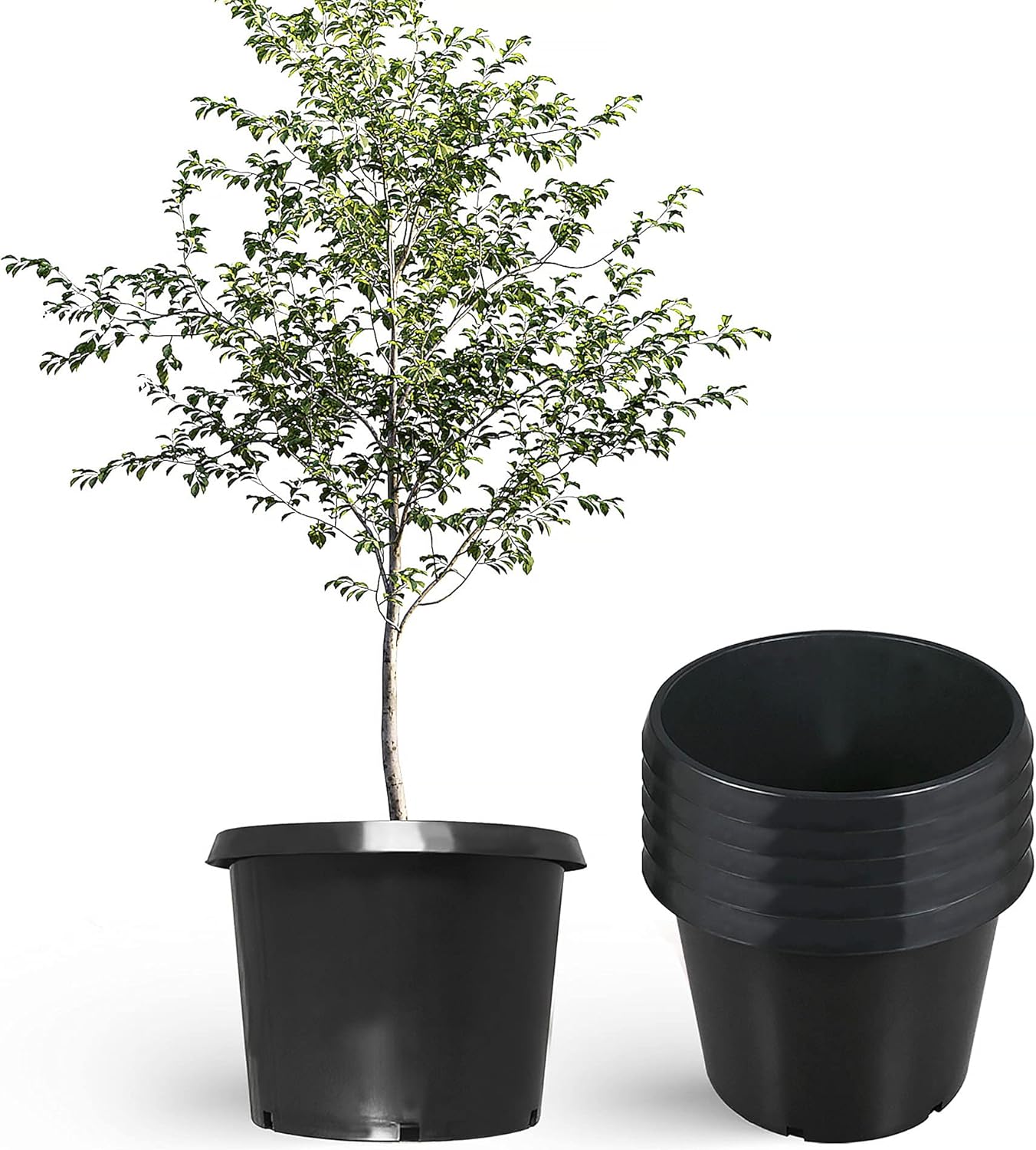 25 Gallon Round Black Plastic Planter Pots for Garden Use