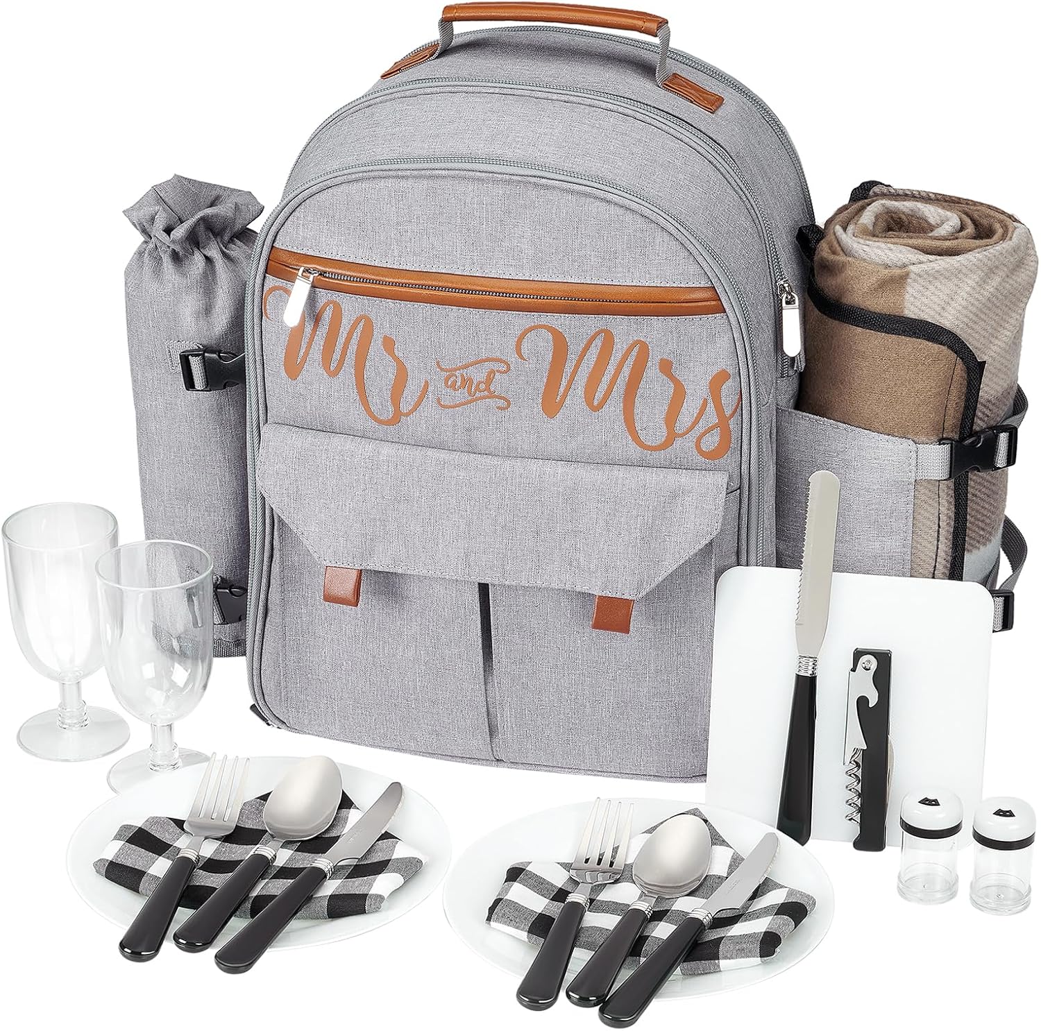 Couple Gifts Picnic Basket Set for 2, Insulated Backpack Cooler