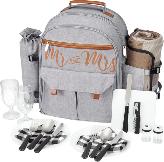 Couple Gifts Picnic Basket Set for 2, Insulated Backpack Cooler