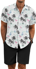 Men's Summer Beach Outfit 2-Piece Linen Texture Set - Vacation Ready