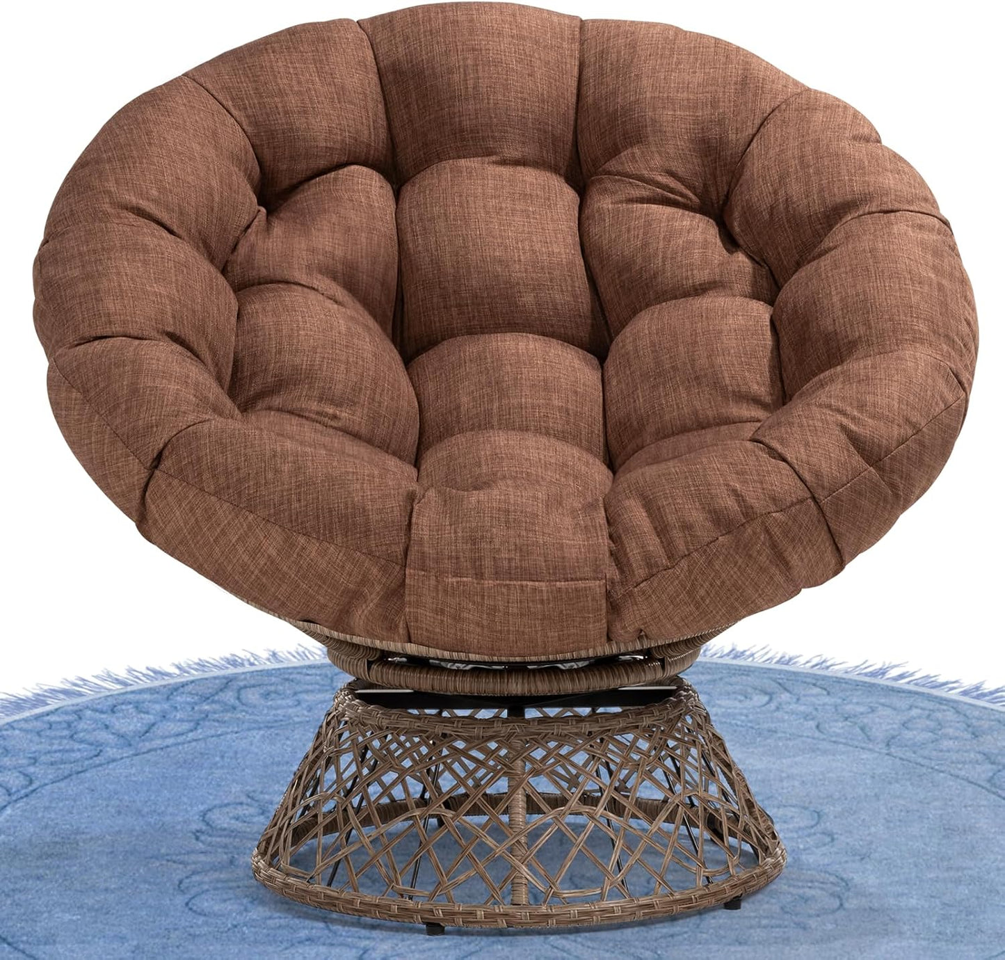 40 Inch Ergonomic Wicker Papasan Chair with Thick Cushion