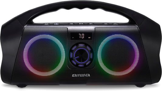 AIWA Portable Boombox: Waterproof, Rechargeable, Colorful LED Lights!