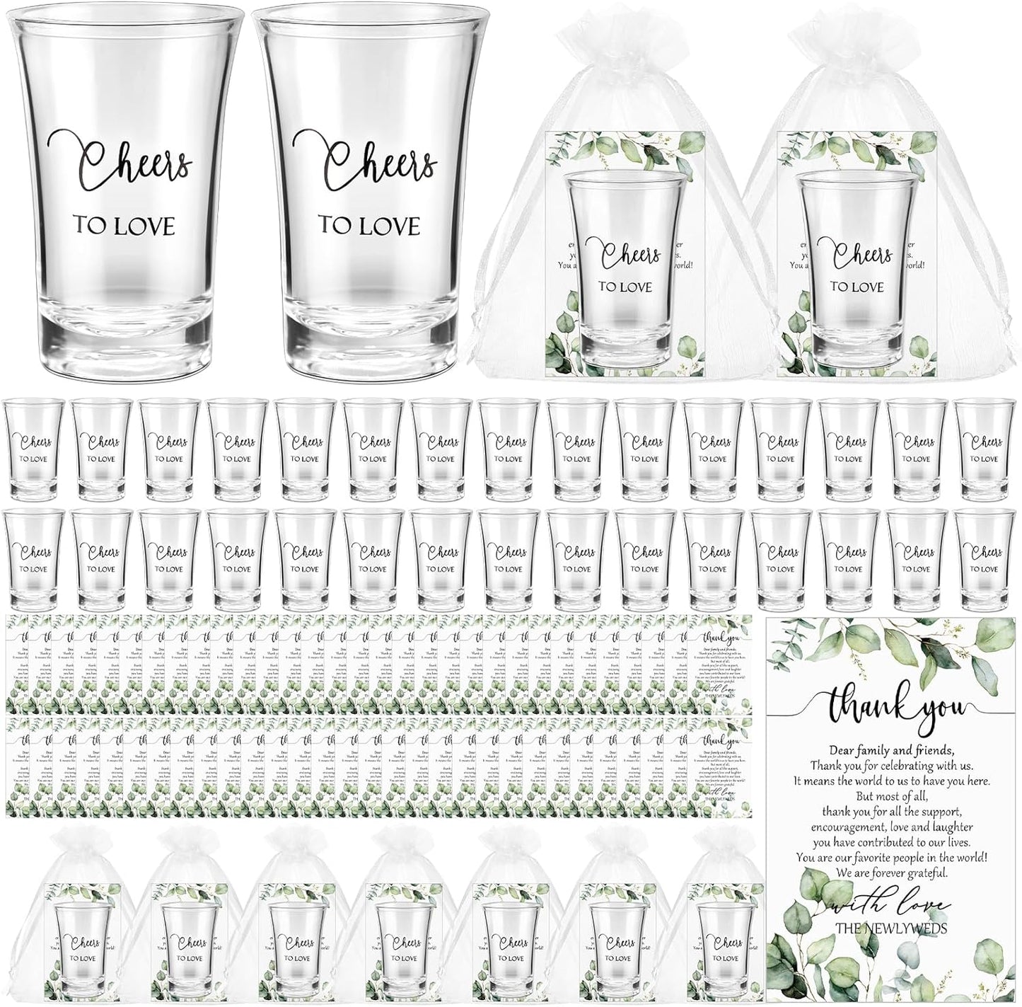 Uiifan Wedding Favors 100 Sets Shot Glasses with Thank You Cards