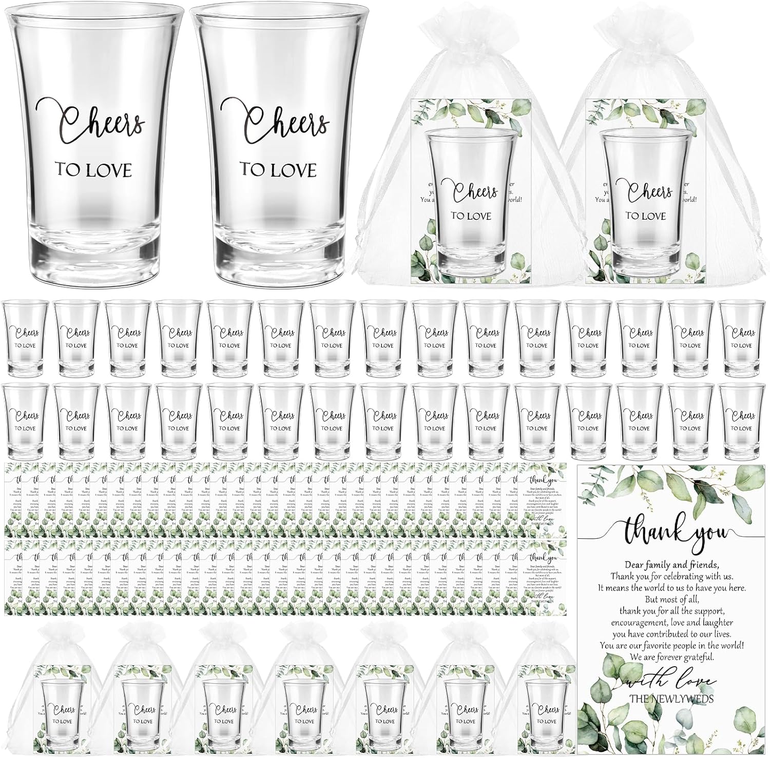 Uiifan Wedding Favors 100 Sets Shot Glasses with Thank You Cards