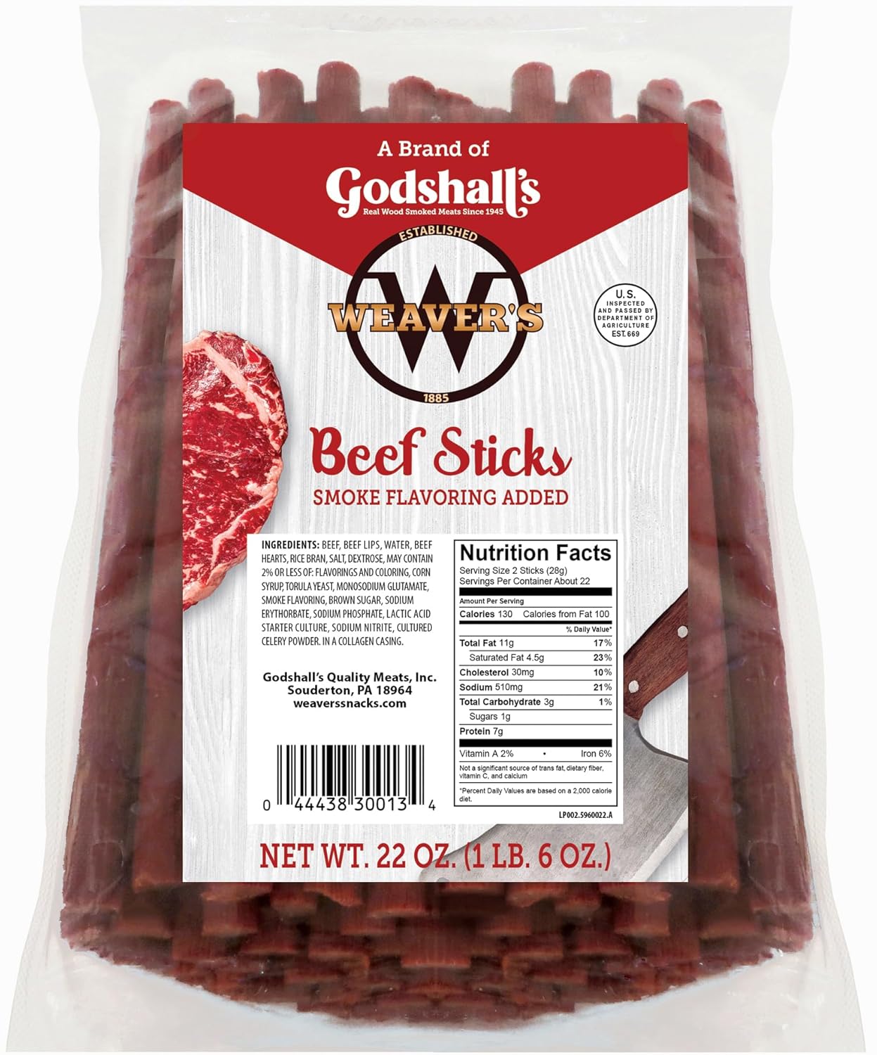 Weavers Beef Sticks - Original Mild Flavor, 44 Count Bag