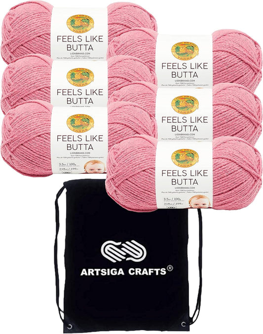 Lion Brand Feels Like Butta Dusty Pink Yarn with Project Bag
