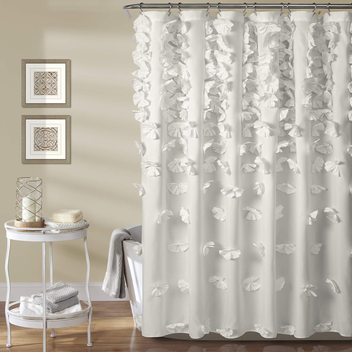 Luxury White Shower Curtain with Bows