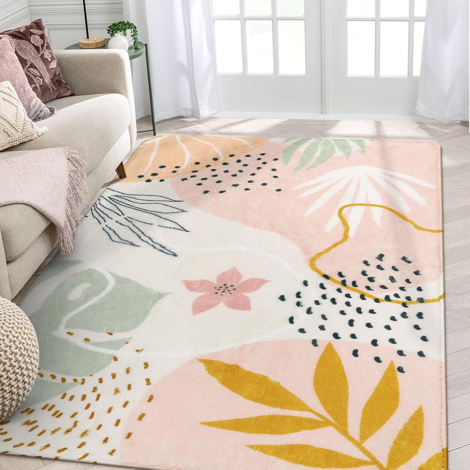 Lahome Pink Area Rug - Soft Non-Slip Boho 5x7 Living Room Rug