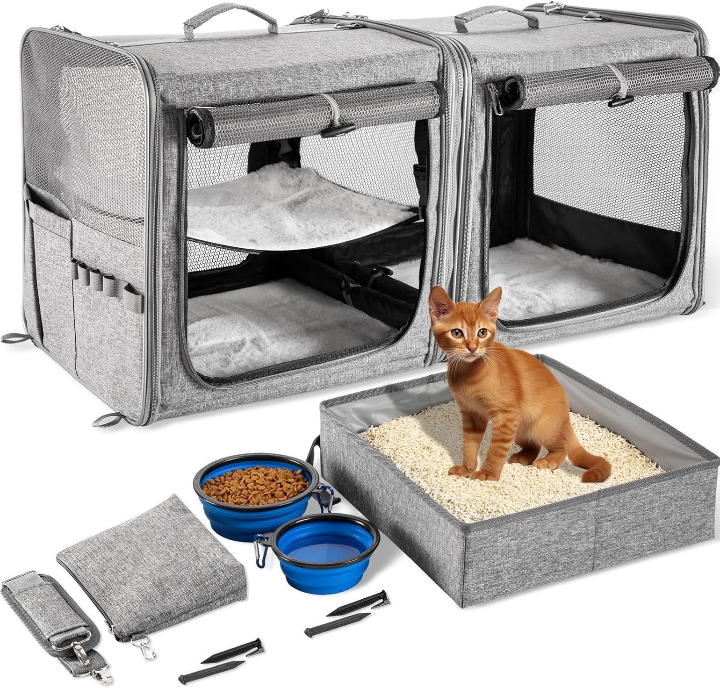 Suertree Cat Carrier for 2 Cats with Litter Box and Bowls