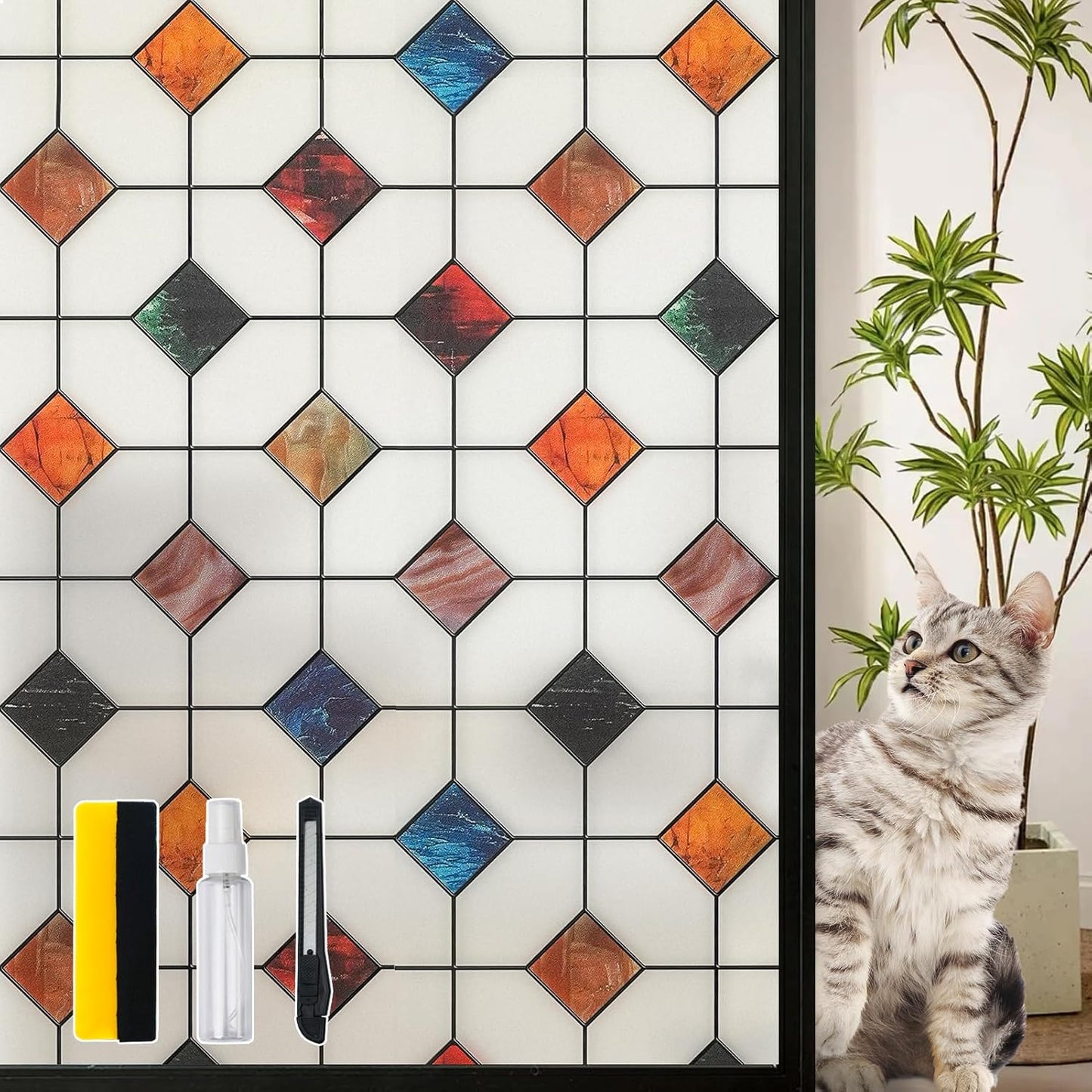 DKTIE Stained Glass Window Film for Bathroom Privacy and Style