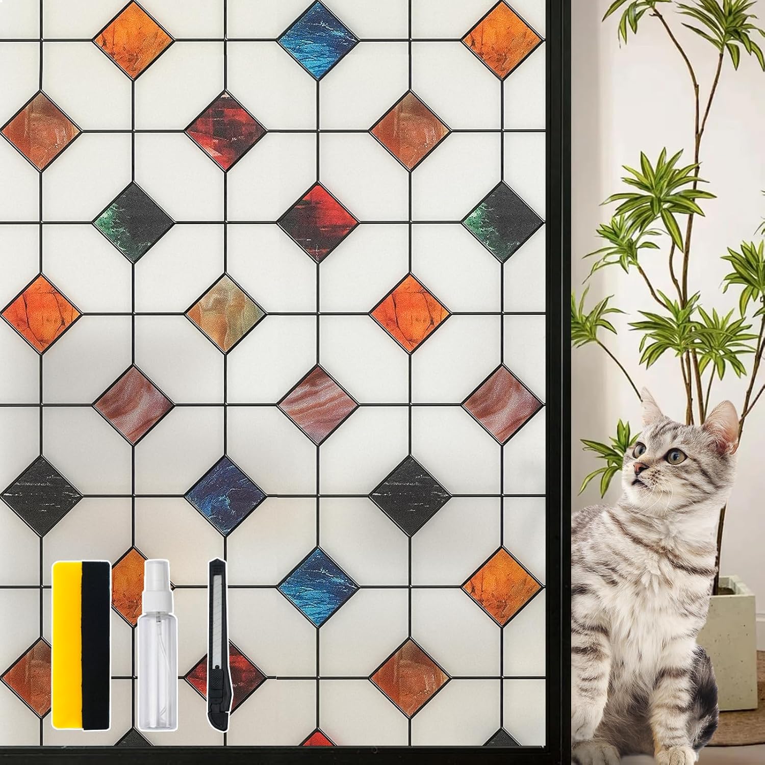 DKTIE Stained Glass Window Film for Bathroom Privacy and Style
