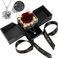 Preserved Wine Red Real Rose with Heart Necklace for Her Gifts