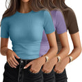 Women's Ribbed Cotton Crewneck Tees 3-Pack - Fitted Short Sleeve