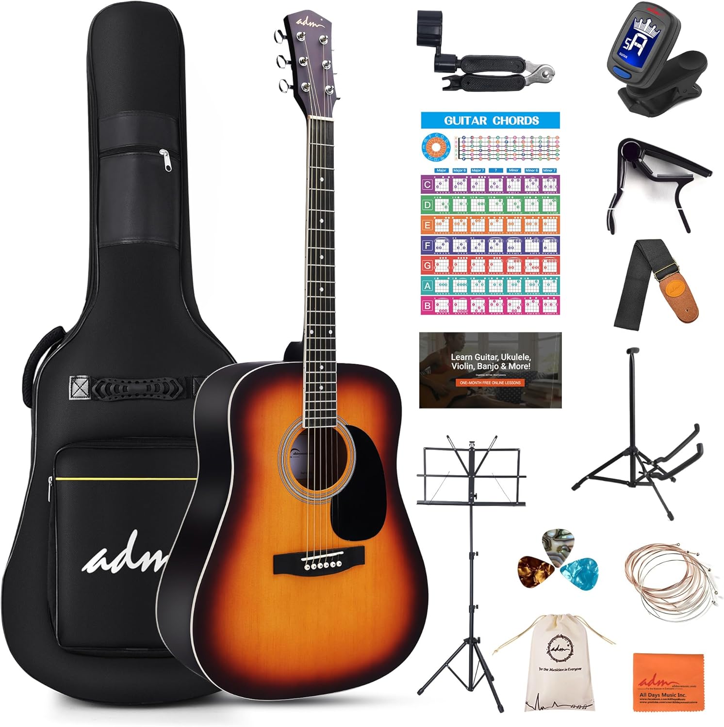 ADM Dreadnought Acoustic Guitar Kit: Learn with Free Lesson!