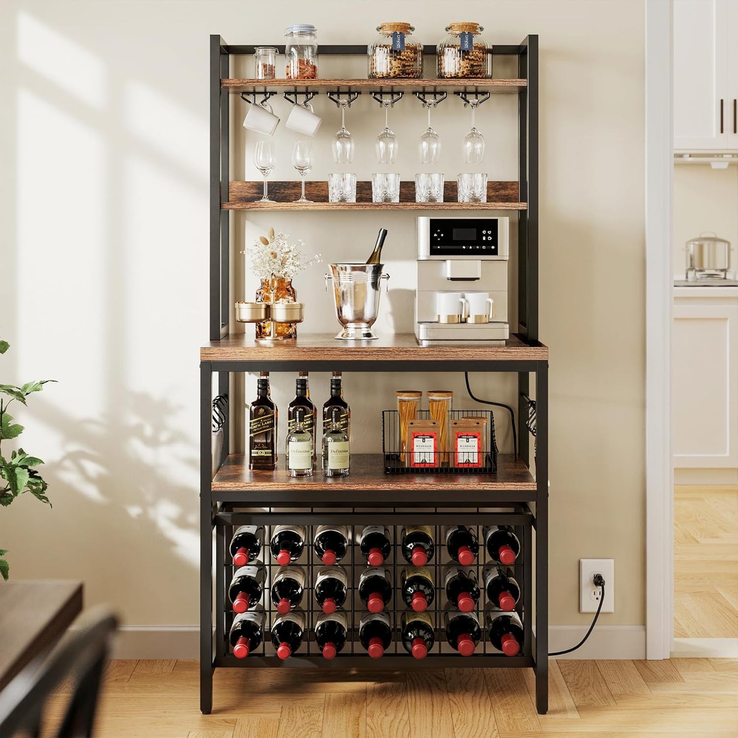 YITAHOME Kitchen Microwave Bakers Stand with Wine Rack Storage