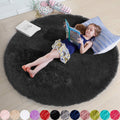 Black Round Rugs 5Ft Fluffy Plush Circle Rug for Bedroom - Cozy Soft