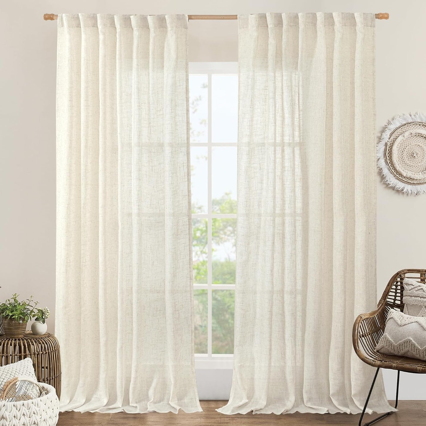 LAMIT Extra Wide Linen Curtains for Bedroom and Living Room