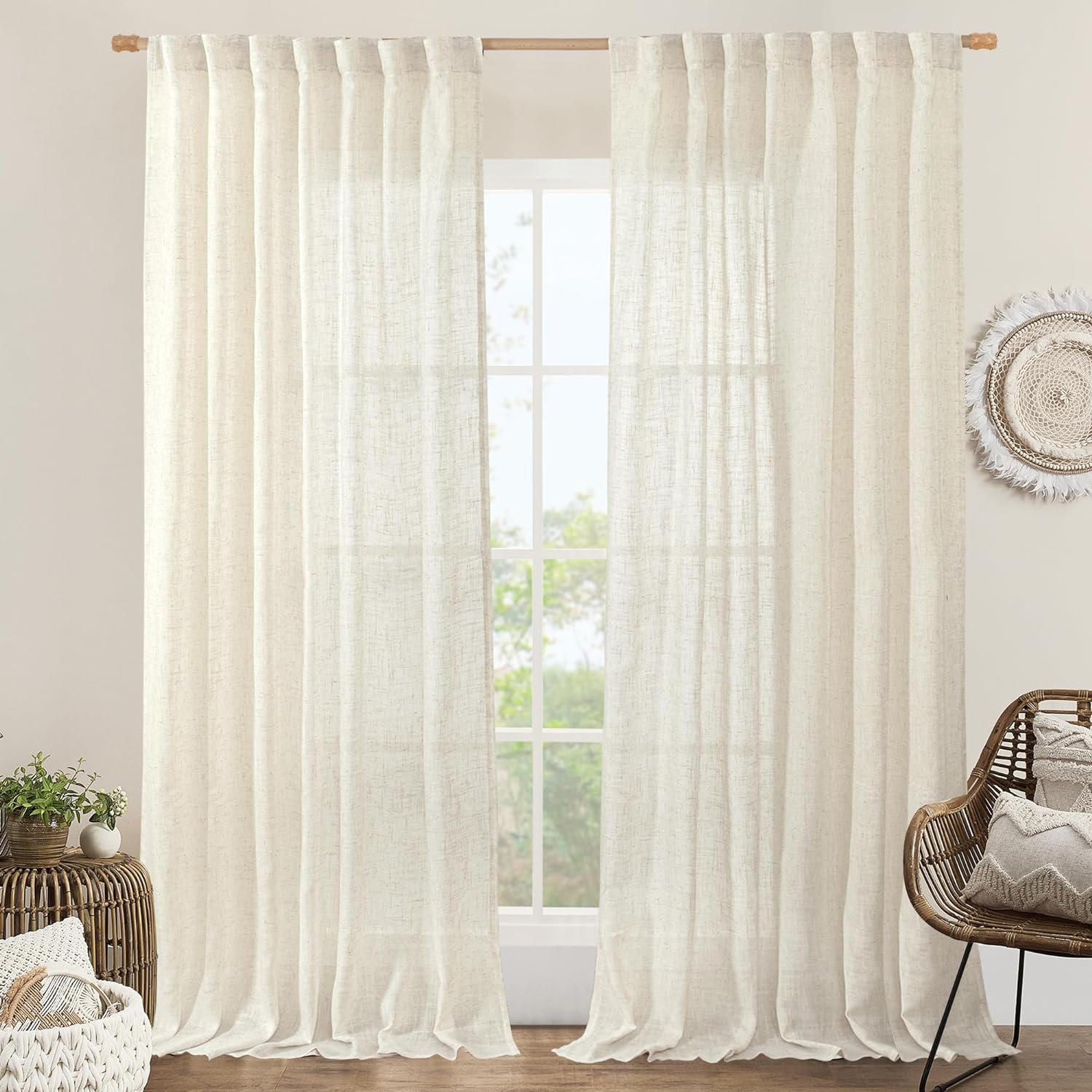 LAMIT Extra Wide Linen Curtains for Bedroom and Living Room