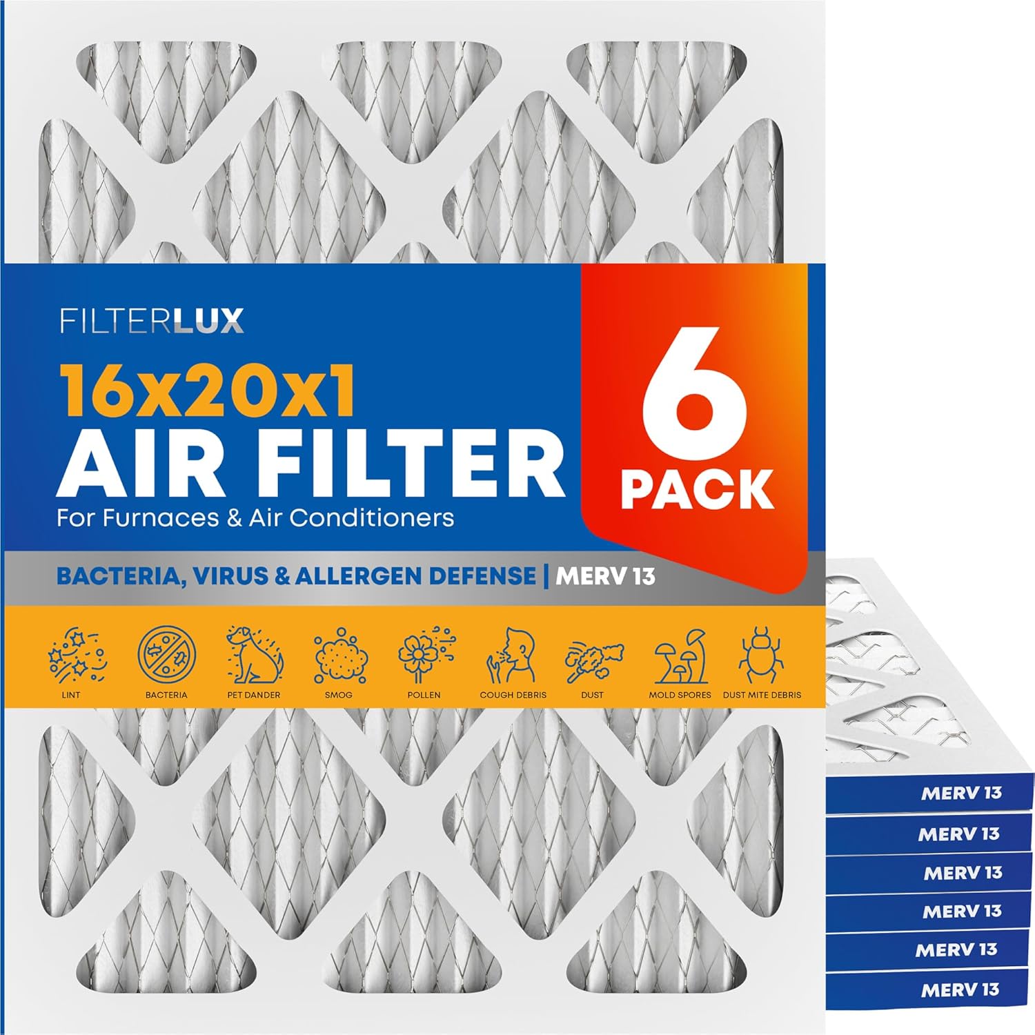 Filterlux 16x20x1 MERV 13 (6-Pack) Air Filters - Ultimate HVAC Protection!