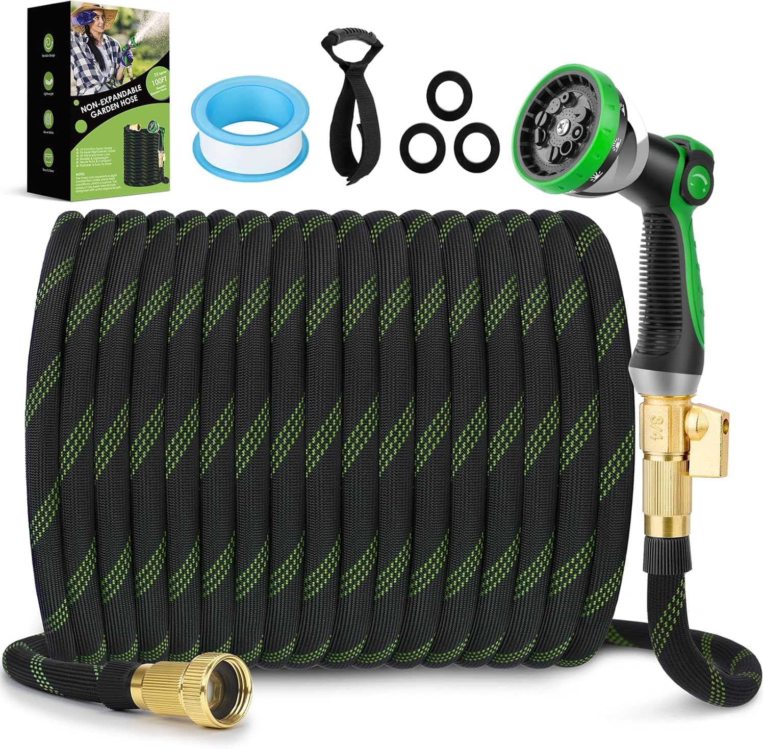 Non-Expandable Garden Hose 75 ft - Ultra Lightweight & Flexible