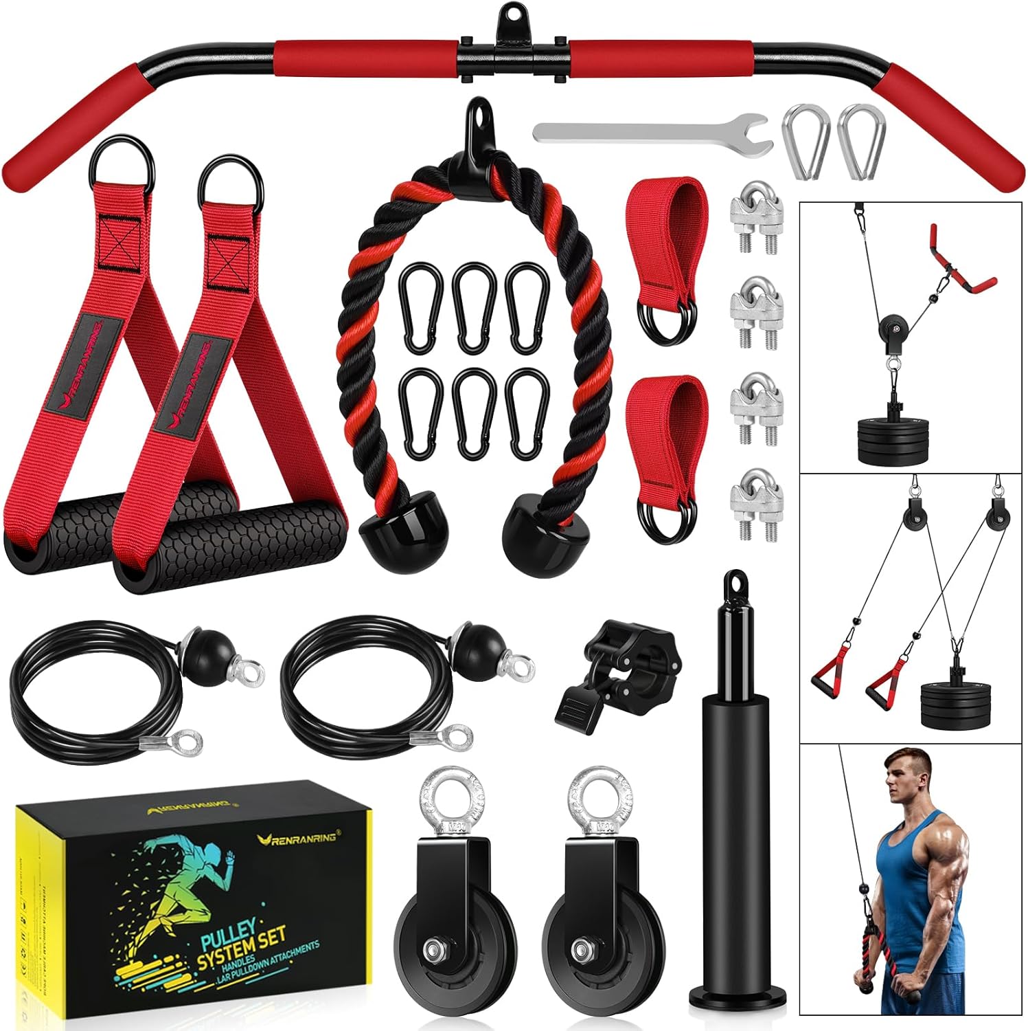 RENRANRING Pulley System for Home Gym with Versatile Attachments