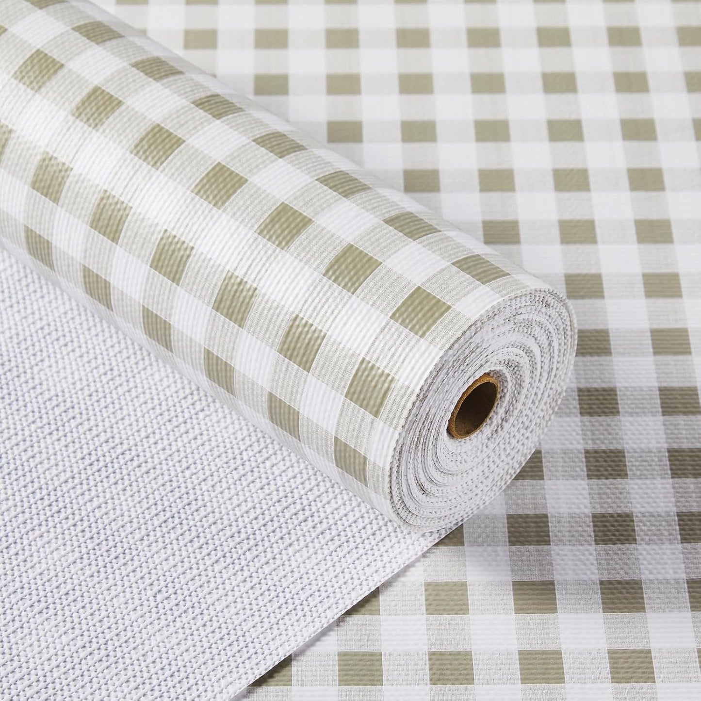 Shelf Liner for Kitchen Cabinets Non-Adhesive Non-Slip Green Plaid