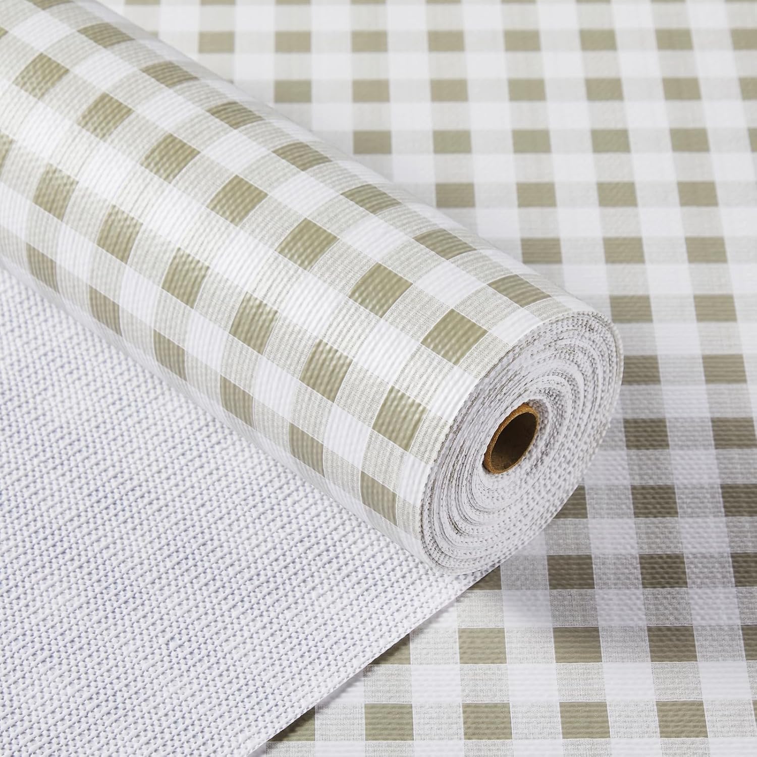 Shelf Liner for Kitchen Cabinets Non-Adhesive Non-Slip Green Plaid