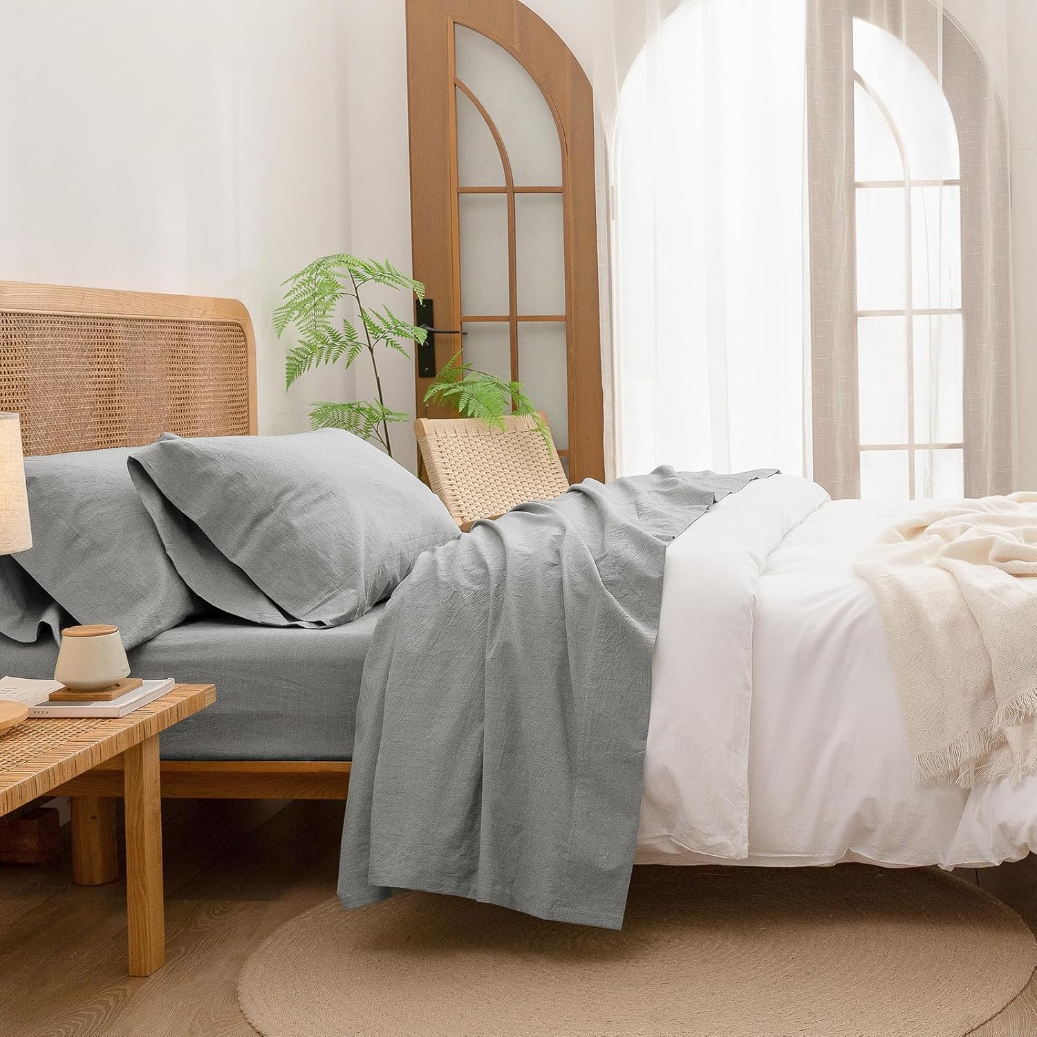BESTOUCH Twin Sheet Set 100% Washed Cotton Chic Lightweight