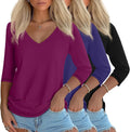 Ficerd 3 Pack V Neck 3/4 Sleeve Tops for Women - Comfortable Casual