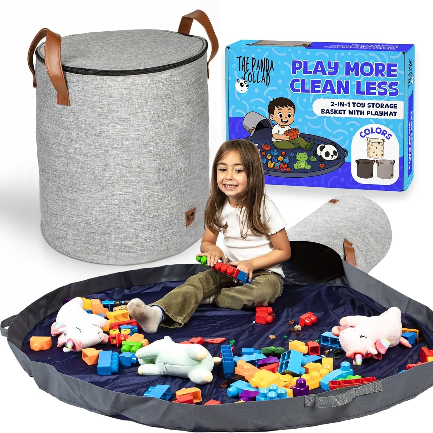 Toy Storage Basket and Playmat - Large Canvas Storage Bin