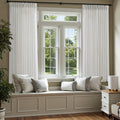 Beige White Pinch Pleated Linen Curtains 80 in Length - Light