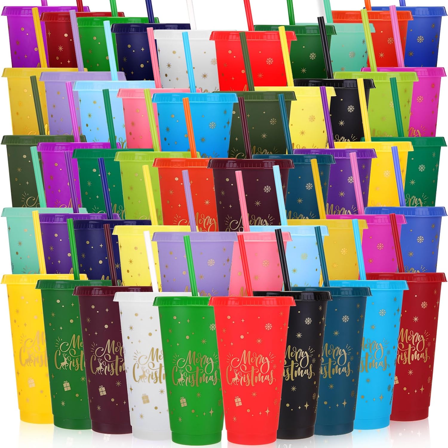 50 Pcs 24oz Christmas Cup Tumbler with Straw and Lid for Parties