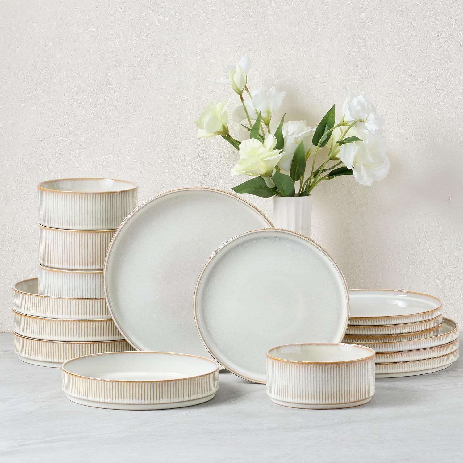 E-far 16 Piece Dinnerware Set for Stylish Kitchen Dining