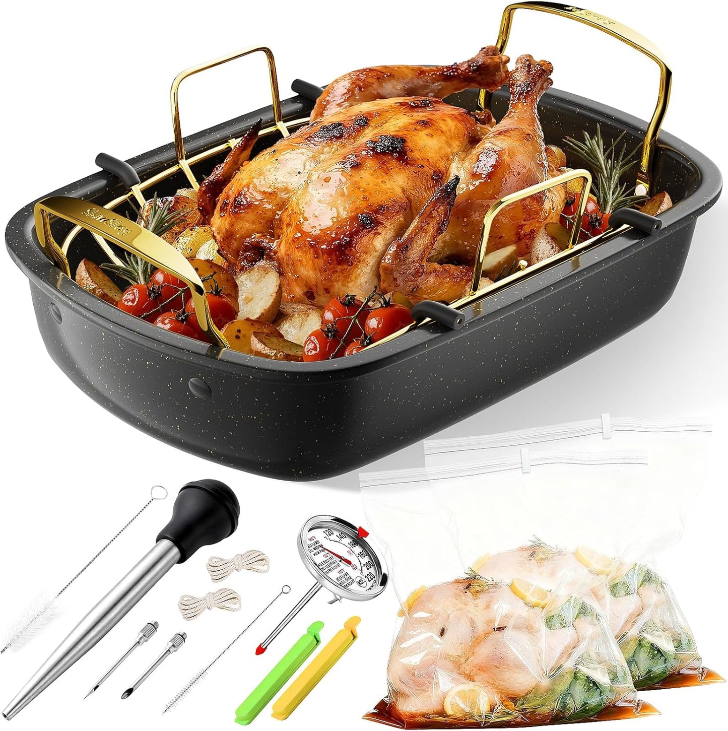 Turkey Roasting Pan with Removable Rack and Complete Kit