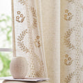 Floral Linen Curtains 63 in Length Beige Embroidered Drapes