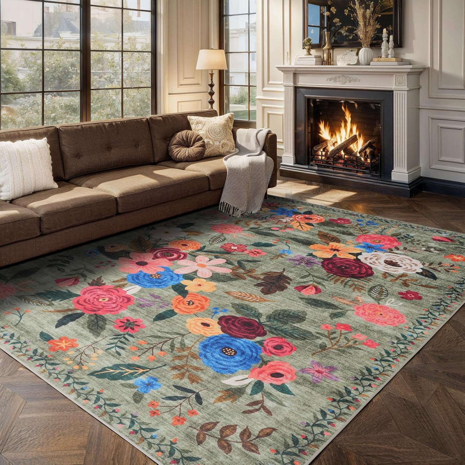 Floral Washable 6x9 Area Rugs for Soft Living Room Style