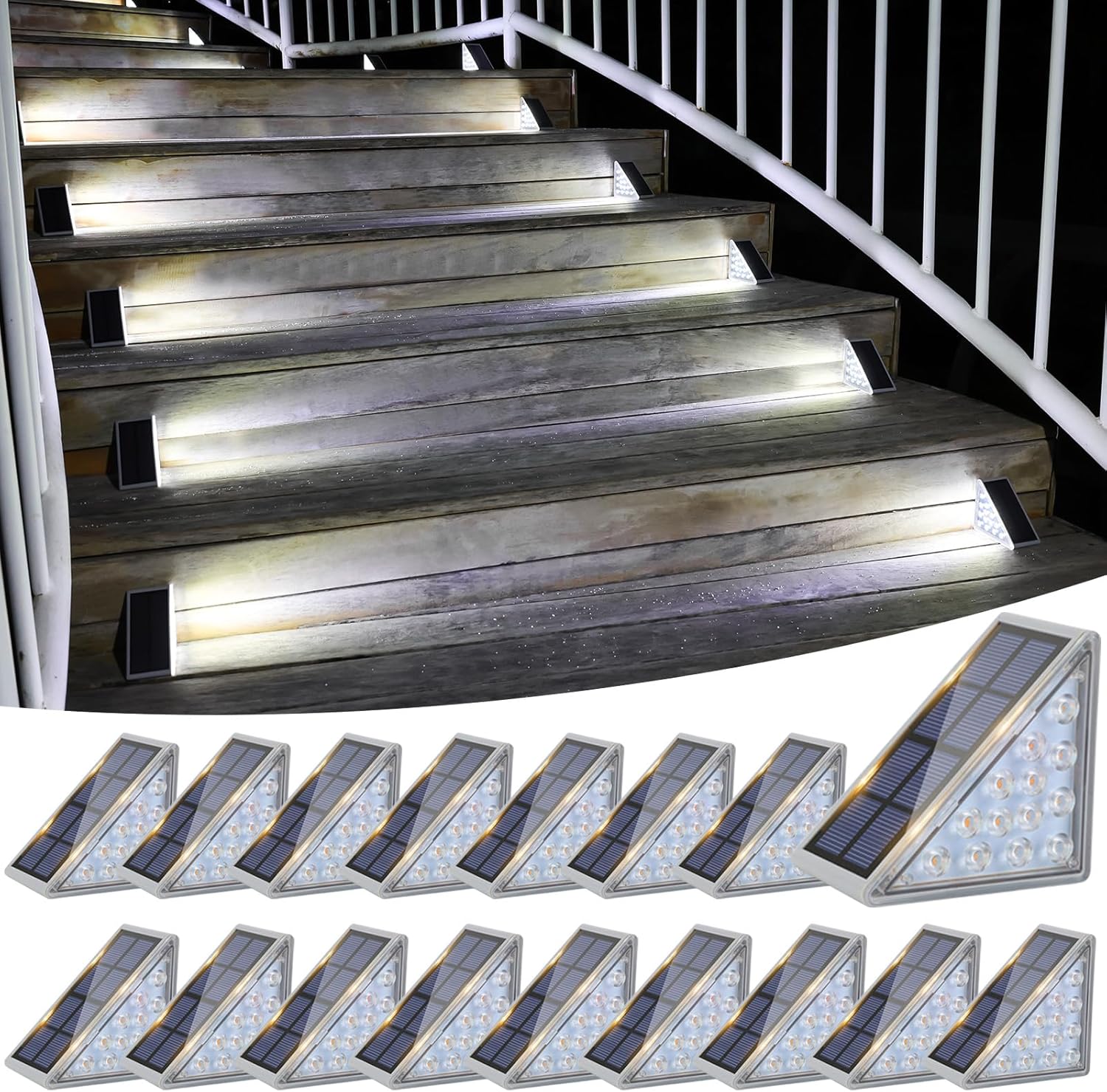 VOLISUN Solar Stair Lights 16 Pack - Bright Outdoor Step Lighting