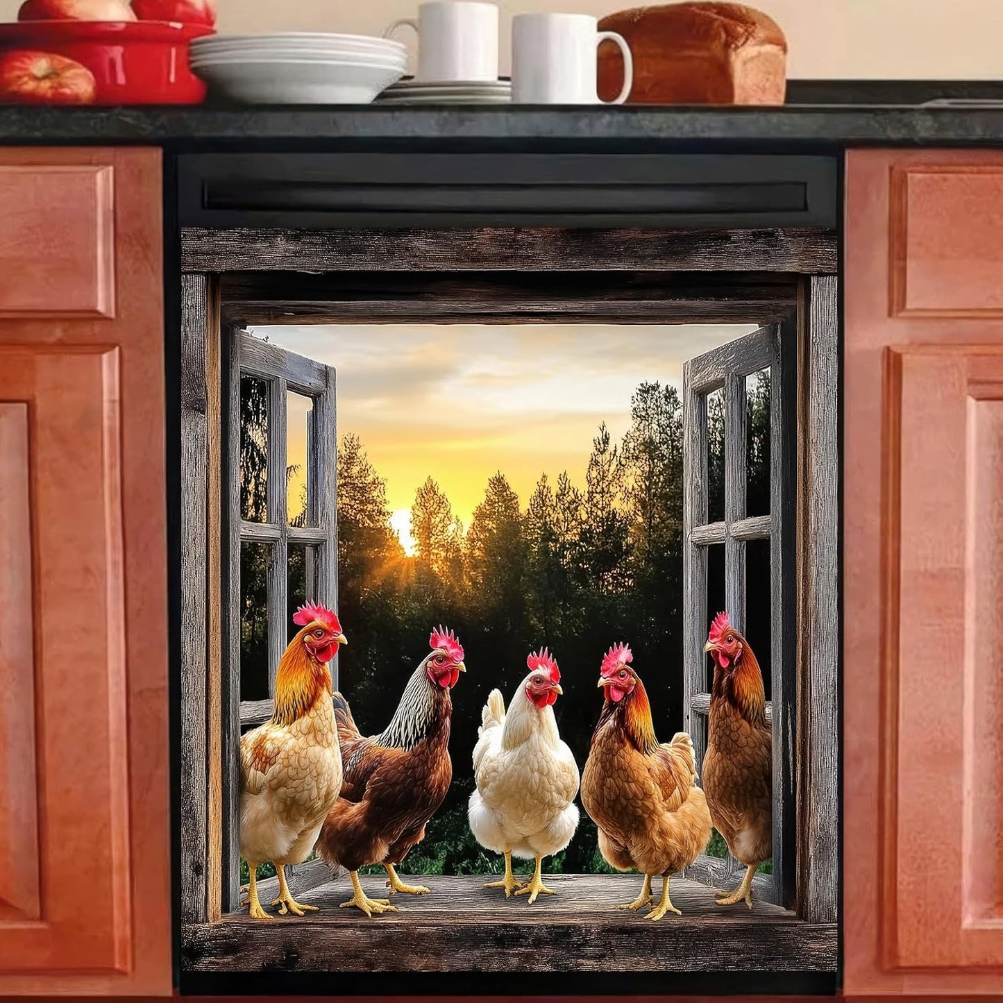 Farm Rooster Dishwasher Magnet Cover for Rustic Kitchen Decor