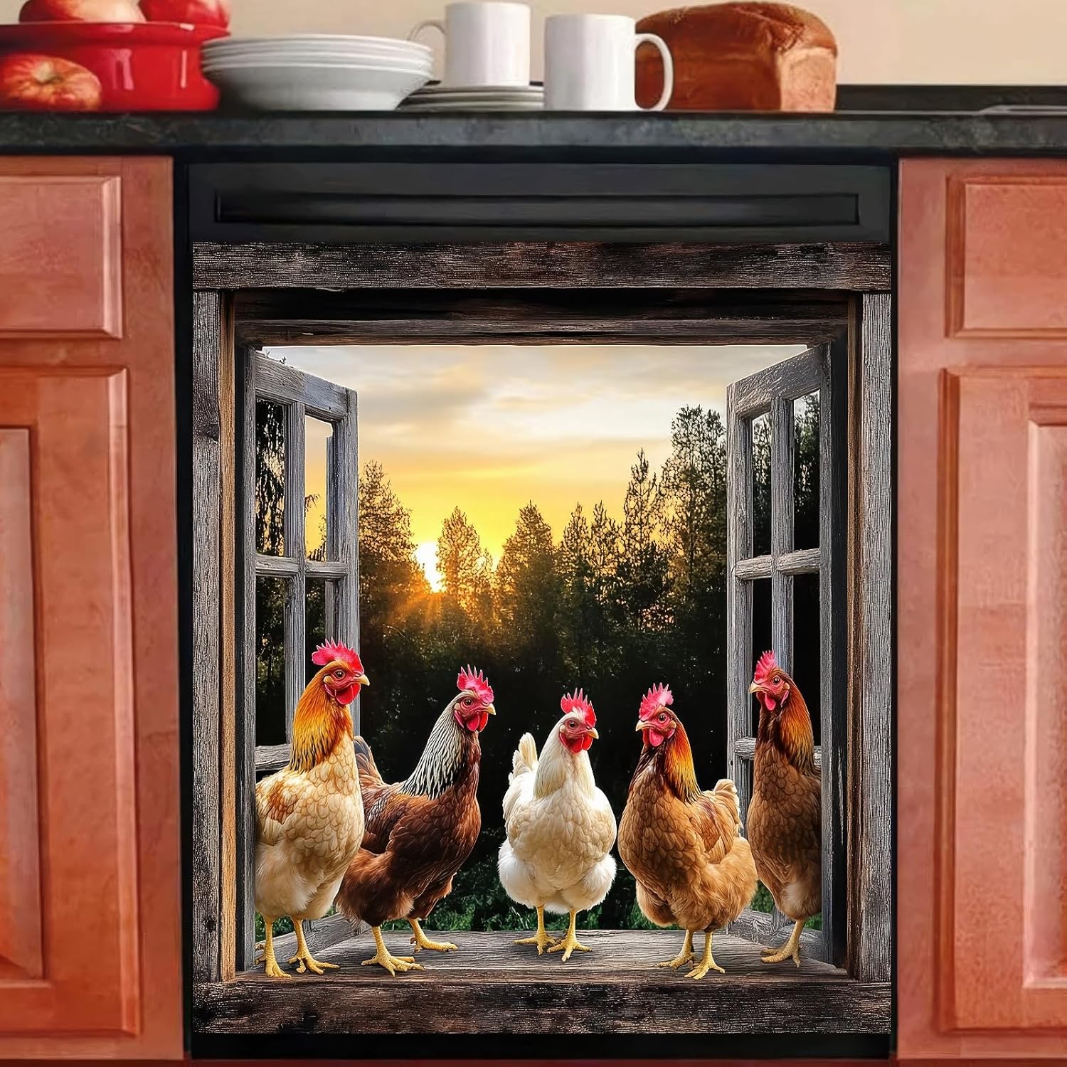 Farm Rooster Dishwasher Magnet Cover for Rustic Kitchen Decor
