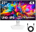 CRUA 27in 4K White Monitor - Sharp 4K IPS for Work & Streaming
