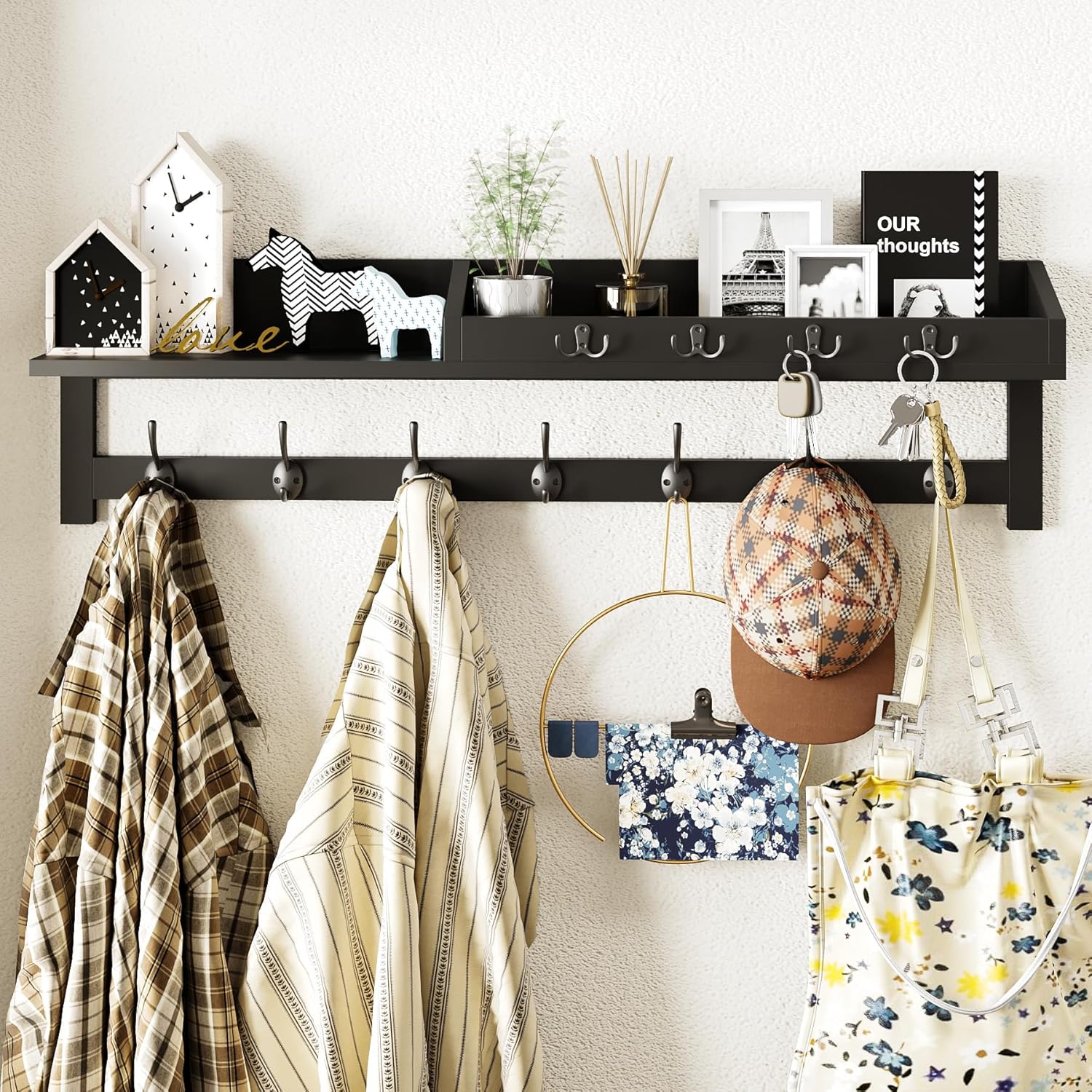 AMBIRD 35 inch Wall Hooks with Shelf for Entryway Organization