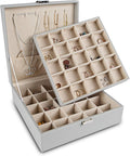 Earring Organizer Jewelry Box 50 Slots Grey PU Leather - Lockable