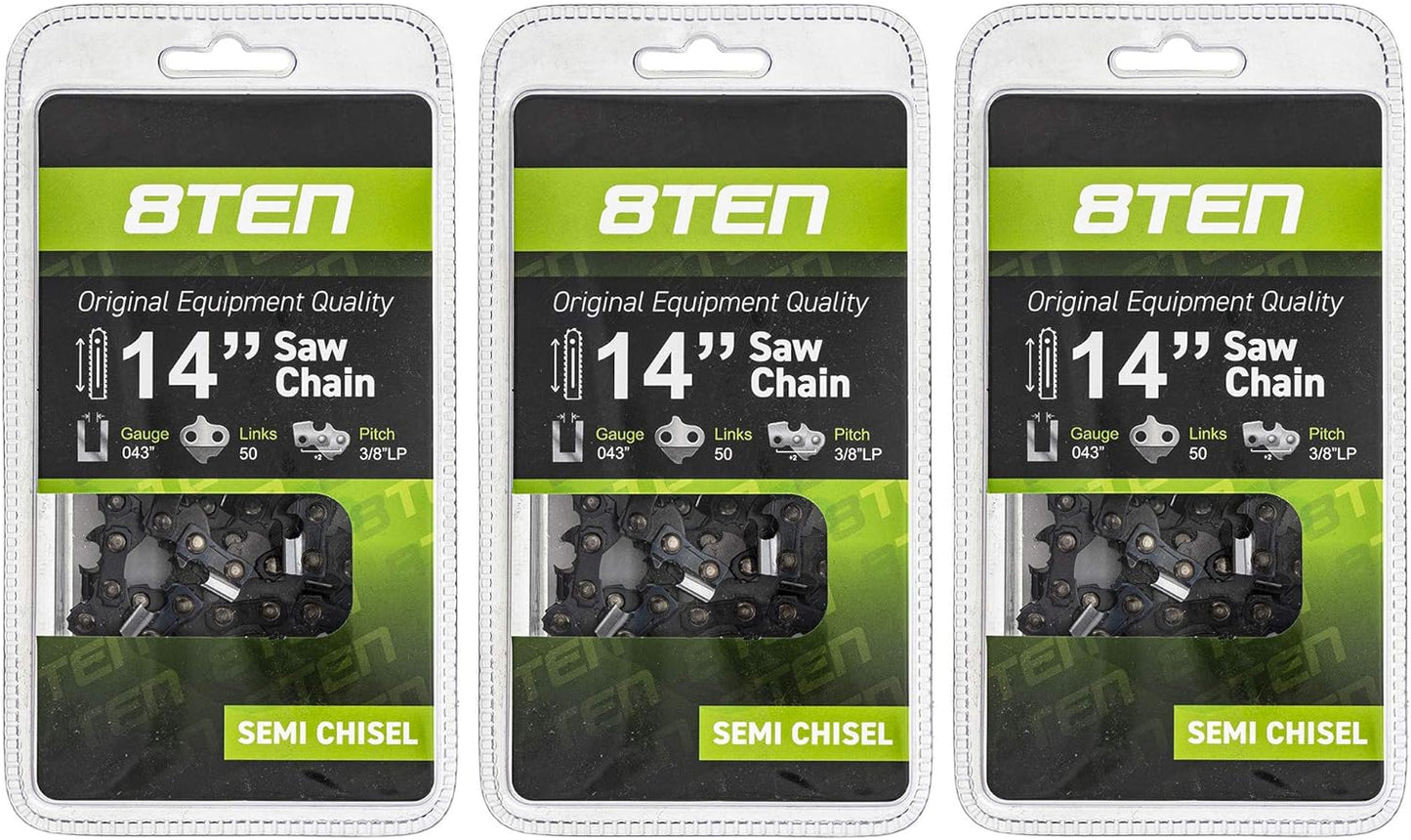8TEN Chainsaw Chain for Stihl Husqvarna 14 in 3 Pack