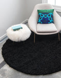 Unique Loom Solid Shag Collection Area Rug 4 ft 1 in Round - Jet Black