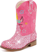 Toddler Unicorn Cowgirl Boots Mid Calf Glitter Square Toe - Motasha