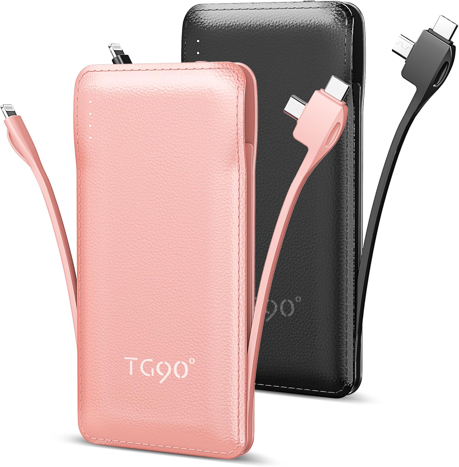 TG90 2 Pack Slim Power Bank - Built-in Cables, 10000mAh