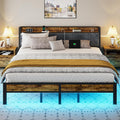 King Size Bed Frame with Smart LED Lights and Storage Headboard
